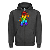 Charcoal Heather Pride ribbon Zipper Hoodie - FaDigitalArtStudio