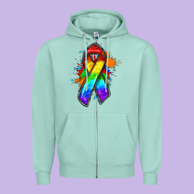 Pride Ribbon Zipper Hoodie Designed By Fadigitalartstudio