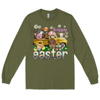 Army Green Happy Easter truck with farm animals Long Sleeve Tee - NancyCooperArtShop