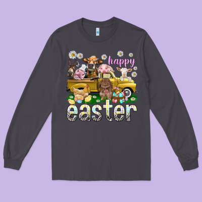 Happy Easter Truck With Farm Animals Long Sleeve Tee Designed By Nancycooperartshop
