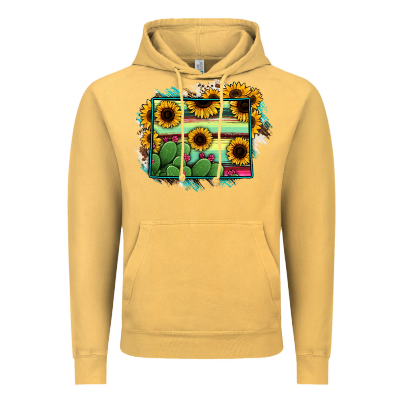 Wyoming Map Sunflower Cactus Serape Vintage Hoodie by RanaPortraitStore | Teevron