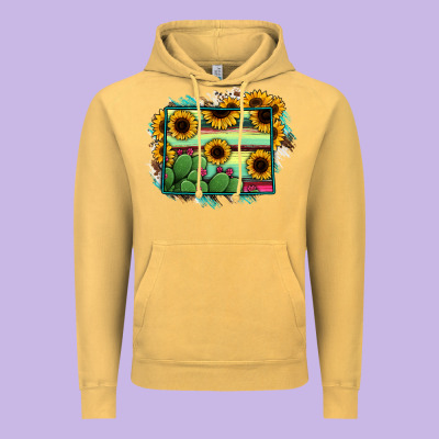 Wyoming Map Sunflower Cactus Serape Vintage Hoodie Designed By Ranaportraitstore