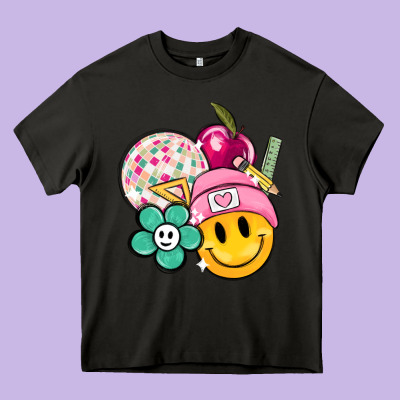 Smiley Face And School Elementary Heavy Core Tee Designed By Maliassmallbusiness