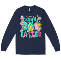 Navy Happy Easter eggs Nurse Long Sleeve Tee - NancyCooperArtShop