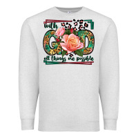Oatmeal Heather With god all things are possible leopard frame Premium Sweatshirt - LillyAllenDesigns