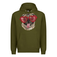 Army Green pug with love glasses Premium Hoodie - RanaPortraitStore
