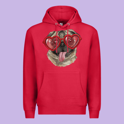 Pug With Love Glasses Premium Hoodie Designed By Ranaportraitstore
