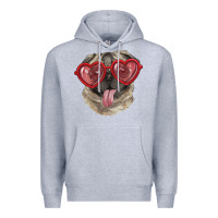 Heather Grey pug with love glasses Premium Hoodie - RanaPortraitStore