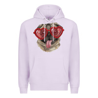 Lilac pug with love glasses Premium Hoodie - RanaPortraitStore