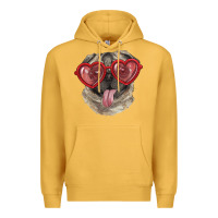Mustard pug with love glasses Premium Hoodie - RanaPortraitStore