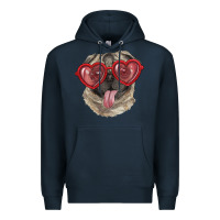 Navy pug with love glasses Premium Hoodie - RanaPortraitStore