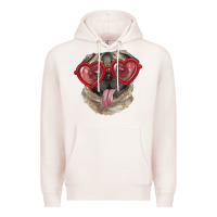 Pale Pink pug with love glasses Premium Hoodie - RanaPortraitStore