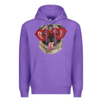 Purple pug with love glasses Premium Hoodie - RanaPortraitStore