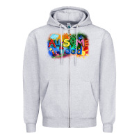 Heather Grey Au-some dad Autism Zipper Hoodie - FaDigitalArtStudio