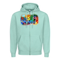 Seafoam Au-some dad Autism Zipper Hoodie - FaDigitalArtStudio