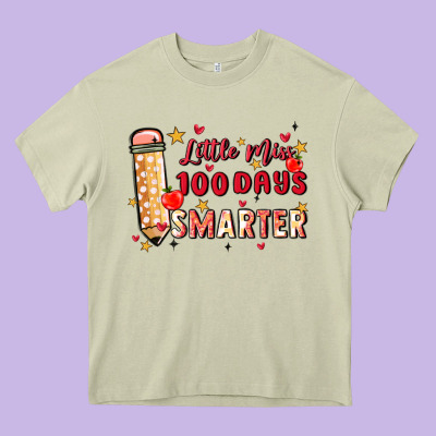 Little Miss 100 Days Smarter Heavy Core Tee Designed By Maliassmallbusiness