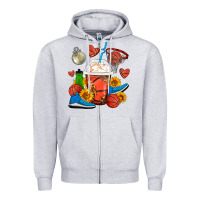 Heather Grey Basketball Frappe Coffee Zipper Hoodie - FaDigitalArtStudio