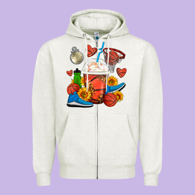 Basketball Frappe Coffee Zipper Hoodie Designed By Fadigitalartstudio