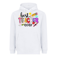 White iBest Teacher Ever Heavyweight Hoodie - CowhideDigitalArt