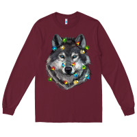 Burgundy Christmas with wolf Long Sleeve Tee - RanaPortraitStore