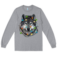 Heather Grey Christmas with wolf Long Sleeve Tee - RanaPortraitStore