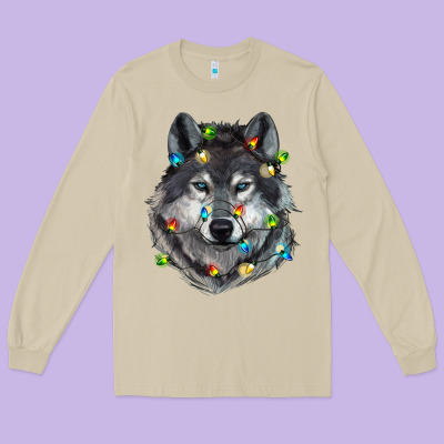 Christmas With Wolf Long Sleeve Tee Designed By Ranaportraitstore