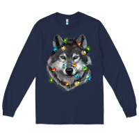 Navy Christmas with wolf Long Sleeve Tee - RanaPortraitStore
