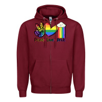 Burgundy Peace love Pride Zipper Hoodie - FaDigitalArtStudio