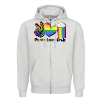 Dove Grey Peace love Pride Zipper Hoodie - FaDigitalArtStudio