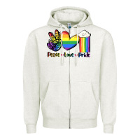 Oatmeal Heather Peace love Pride Zipper Hoodie - FaDigitalArtStudio