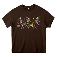 Chocolate Brown dancing skeletons mardi gras Heavy Core Tee - MaliasSmallBusiness