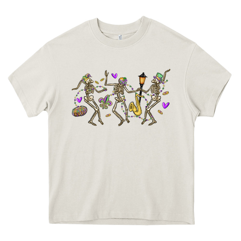 Dancing Skeletons Mardi Gras Heavy Core Tee by MaliasSmallBusiness | Teevron