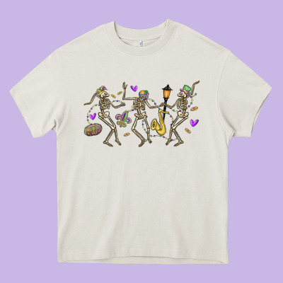 Dancing Skeletons Mardi Gras Heavy Core Tee Designed By Maliassmallbusiness
