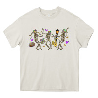 Cream dancing skeletons mardi gras Heavy Core Tee - MaliasSmallBusiness