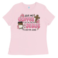 Bubblegum Pink give me coffee jesus Ladies Tee - MaliasSmallBusiness