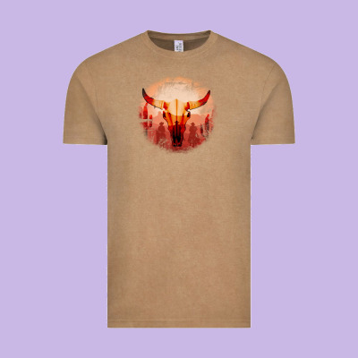 Western Cowboy Sunset Bull Skull Vintage Tee Designed By Bettercallsaul