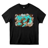 Black cowhide leopard turquoise background Heavy Core Tee - AdoDesignShop