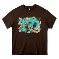 Chocolate Brown cowhide leopard turquoise background Heavy Core Tee - AdoDesignShop