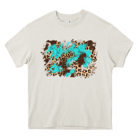 Cream cowhide leopard turquoise background Heavy Core Tee - AdoDesignShop