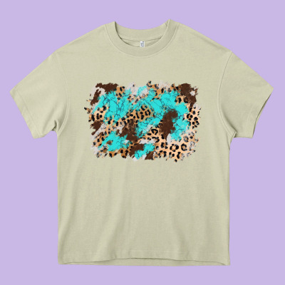Cowhide Leopard Turquoise Background Heavy Core Tee Designed By Adodesignshop