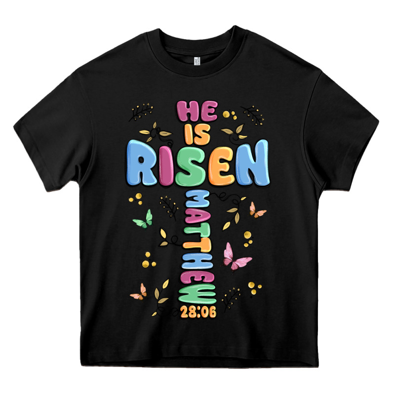 He Is Risen Cross Heavy Core Tee by MaliasSmallBusiness | Teevron