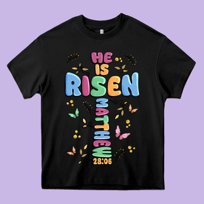 He Is Risen Cross Heavy Core Tee Designed By Maliassmallbusiness