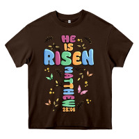 Chocolate Brown he is risen cross Heavy Core Tee - MaliasSmallBusiness