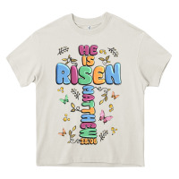 Cream he is risen cross Heavy Core Tee - MaliasSmallBusiness