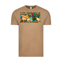 Vintage Coffee Chicken rooster and chicks with leopard Vintage Tee - RanaPortraitStore