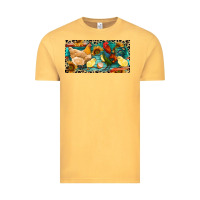 Vintage Mustard Chicken rooster and chicks with leopard Vintage Tee - RanaPortraitStore