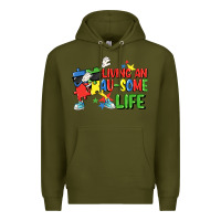 Army Green Living an au-some life Autism Awareness Day Premium Hoodie - FaDigitalArtStudio