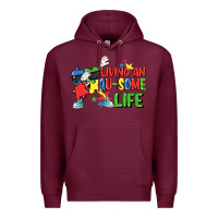 Burgundy Living an au-some life Autism Awareness Day Premium Hoodie - FaDigitalArtStudio