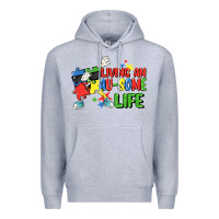 Heather Grey Living an au-some life Autism Awareness Day Premium Hoodie - FaDigitalArtStudio