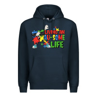 Navy Living an au-some life Autism Awareness Day Premium Hoodie - FaDigitalArtStudio